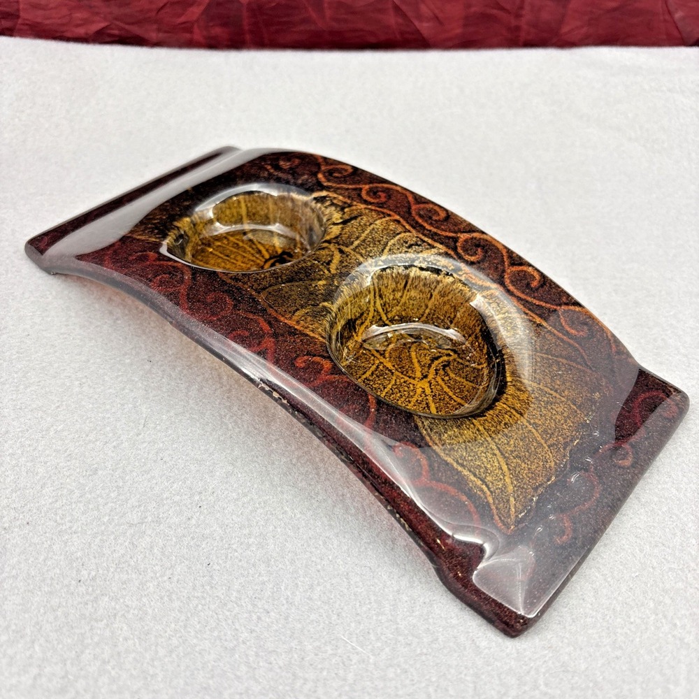 Brown Textured Glass‎ Arched Rectangle Decorative Tea Light Candle Dish Holder